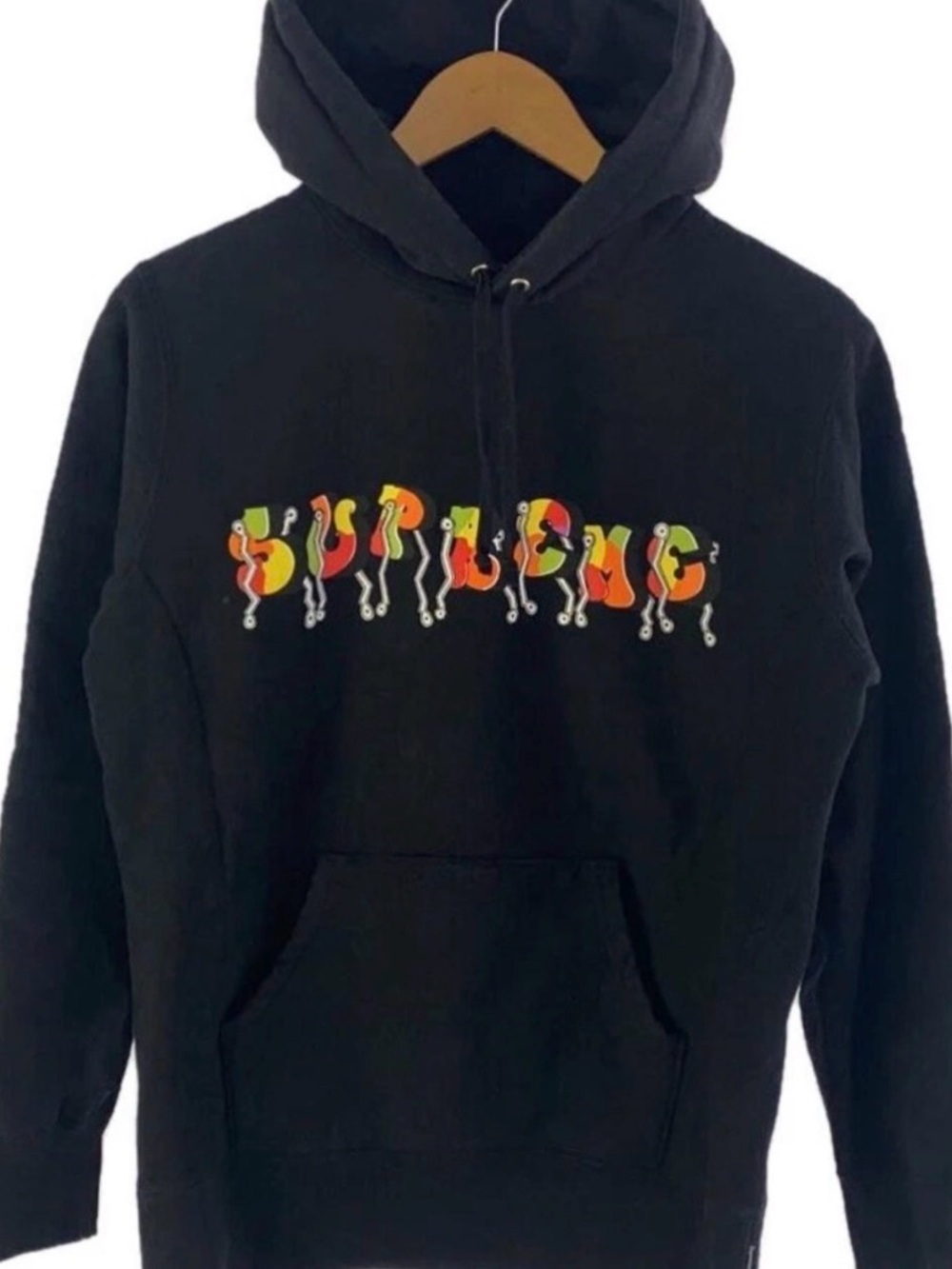 Supreme Black Crewneck Hoodie with Multicolor Drip Logo